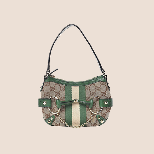 GUCCI GG BROWN & GREEN CANVAS MINI HORSEBIT PURSE