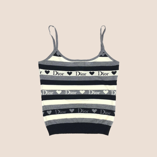 CHRISTIAN DIOR 2005 STRIPED HEART LOGO KNIT CAMI TOP