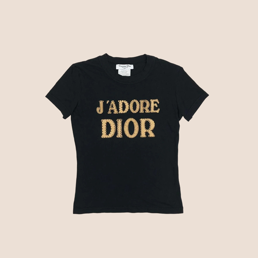 CHRISTIAN DIOR "J'ADORE DIOR" BLACK PATCH LOGO T-SHIRT