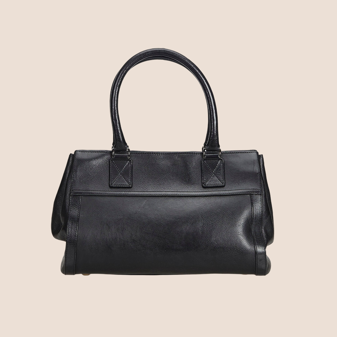 CHRISTIAN DIOR BLACK LEATHER FLIGHT TOTE BAG