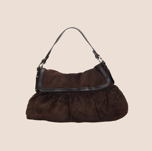 FENDI BROWN SUEDE JUMBO CHEF BAG