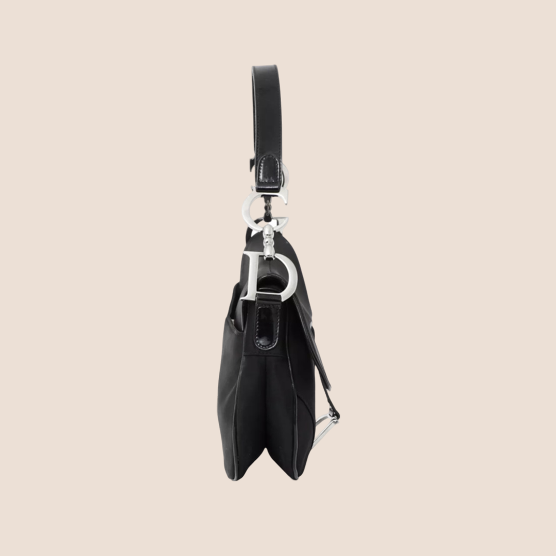 CHRISTIAN DIOR BLACK NYLON SADDLE BAG