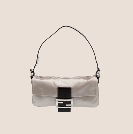 FENDI 2009 SILVER SATIN CRYSTAL BAGUETTE BAG