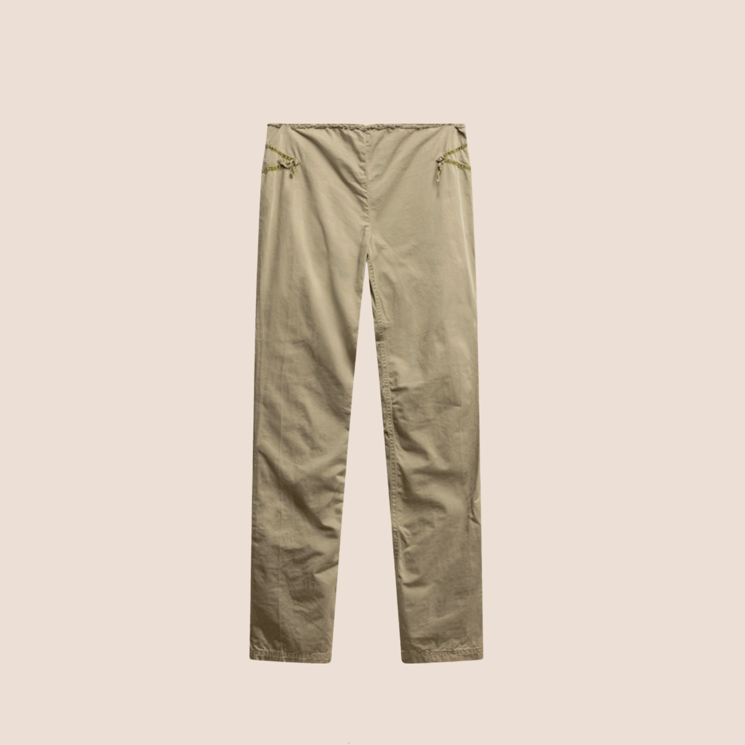 MIU MIU GREEN GATHERED VELVET TRIM TROUSERS