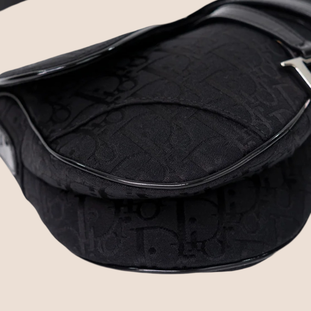 CHRISTIAN DIOR BLACK TROTTER CANVAS SADDLE BAG