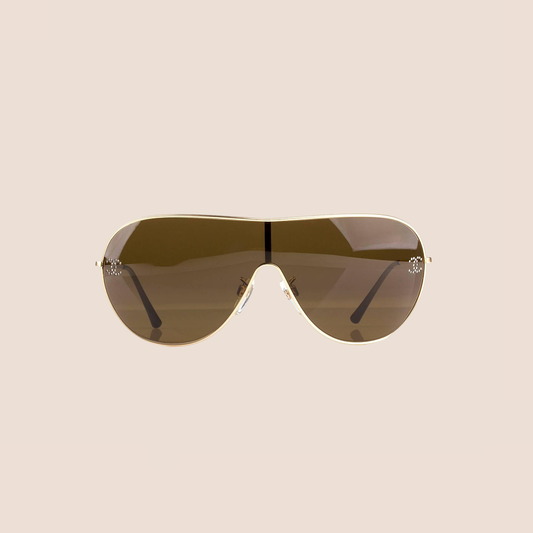 CHANEL GOLD CC CRYSTAL SHIELD SUNGLASSES