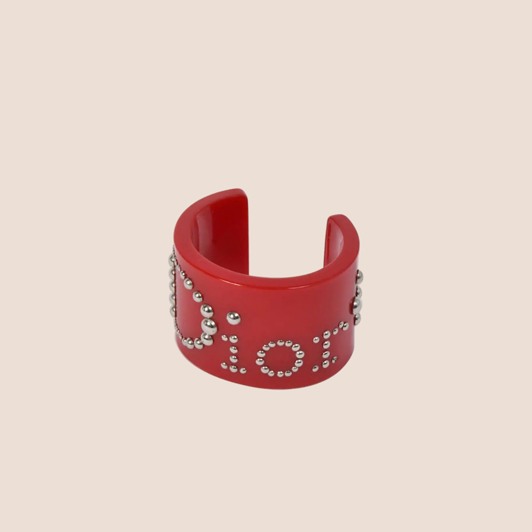 CHRISTIAN DIOR RHINESTONE RED CUFF BRACELET