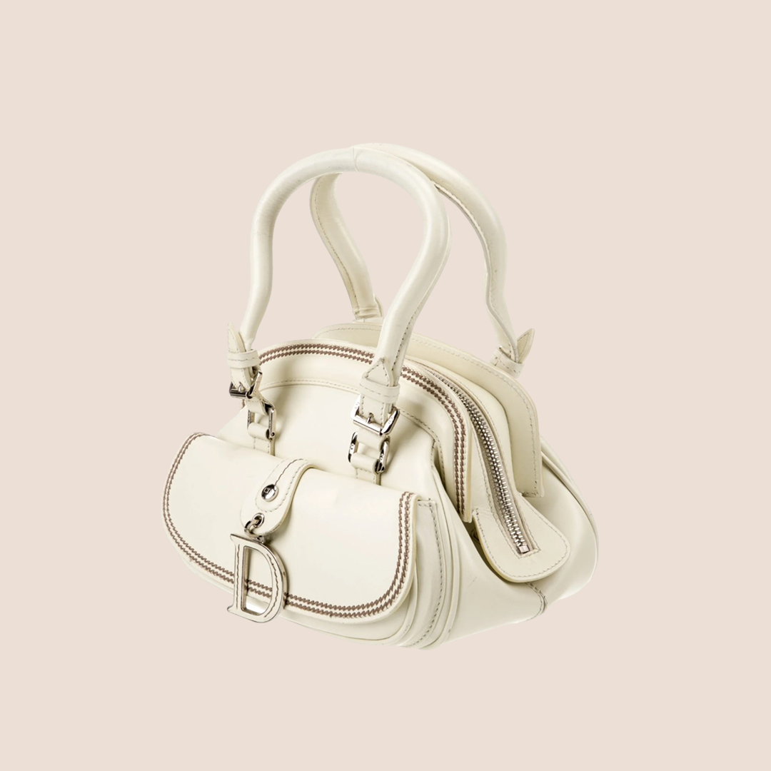 CHRISTIAN DIOR WHITE LEATHER MINI DETECTIVE BAG