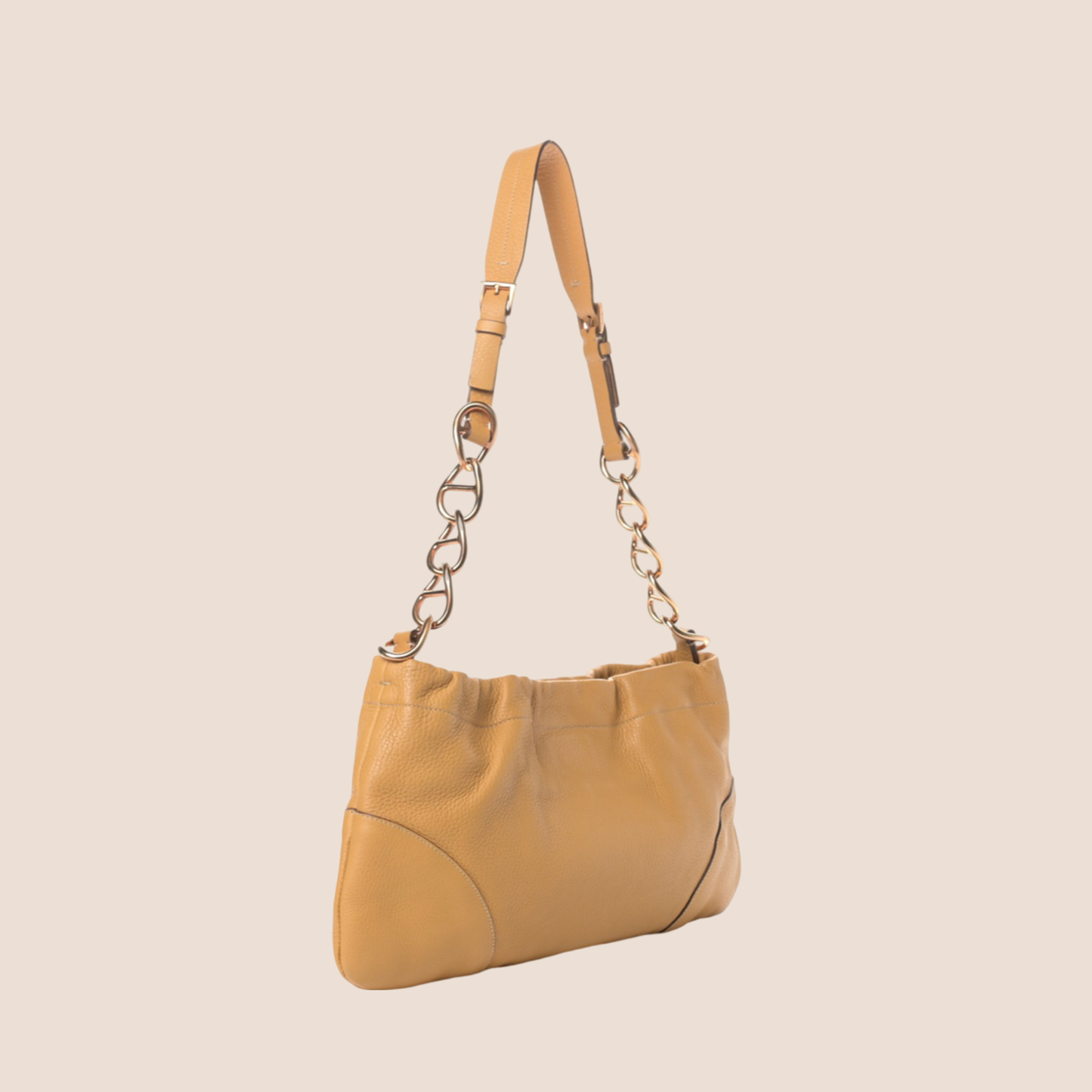 PRADA 2000s BEIGE LEATHER LOGO MINI SHOULDER BAG