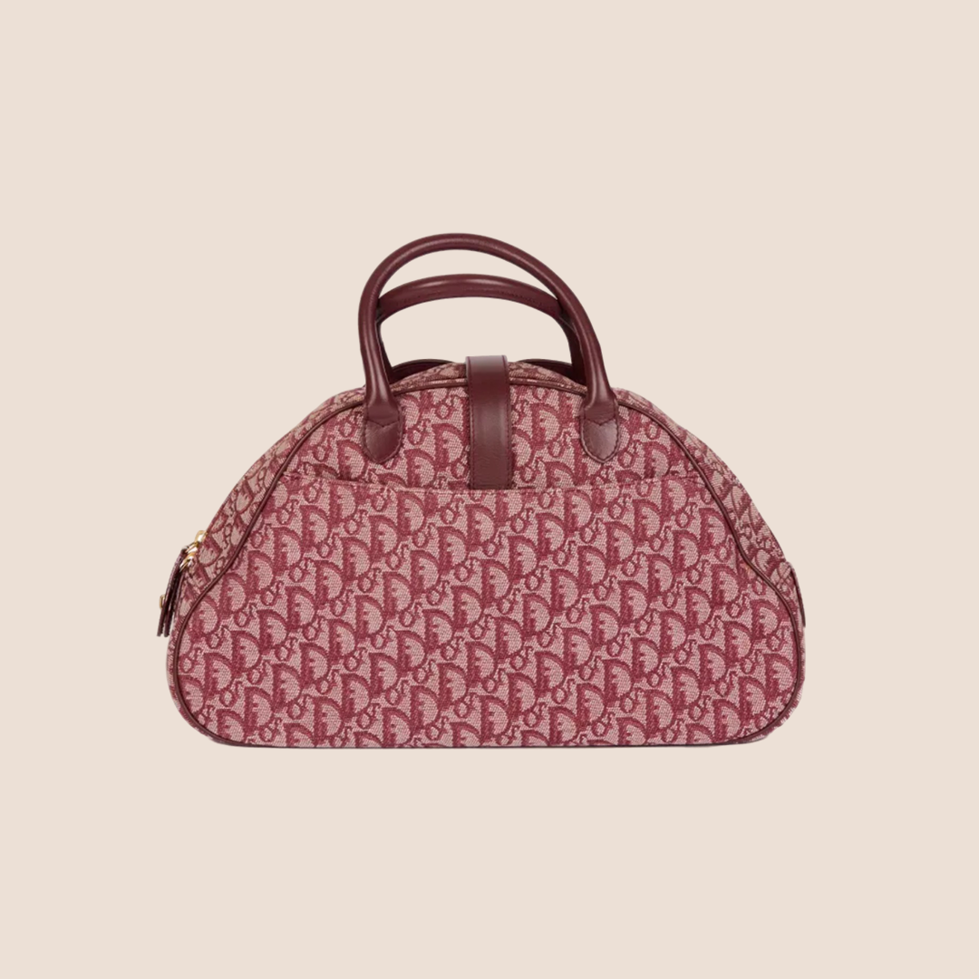 CHRISTIAN DIOR BURGUNDY TROTTER CANVAS SADDLE TOTE BAG