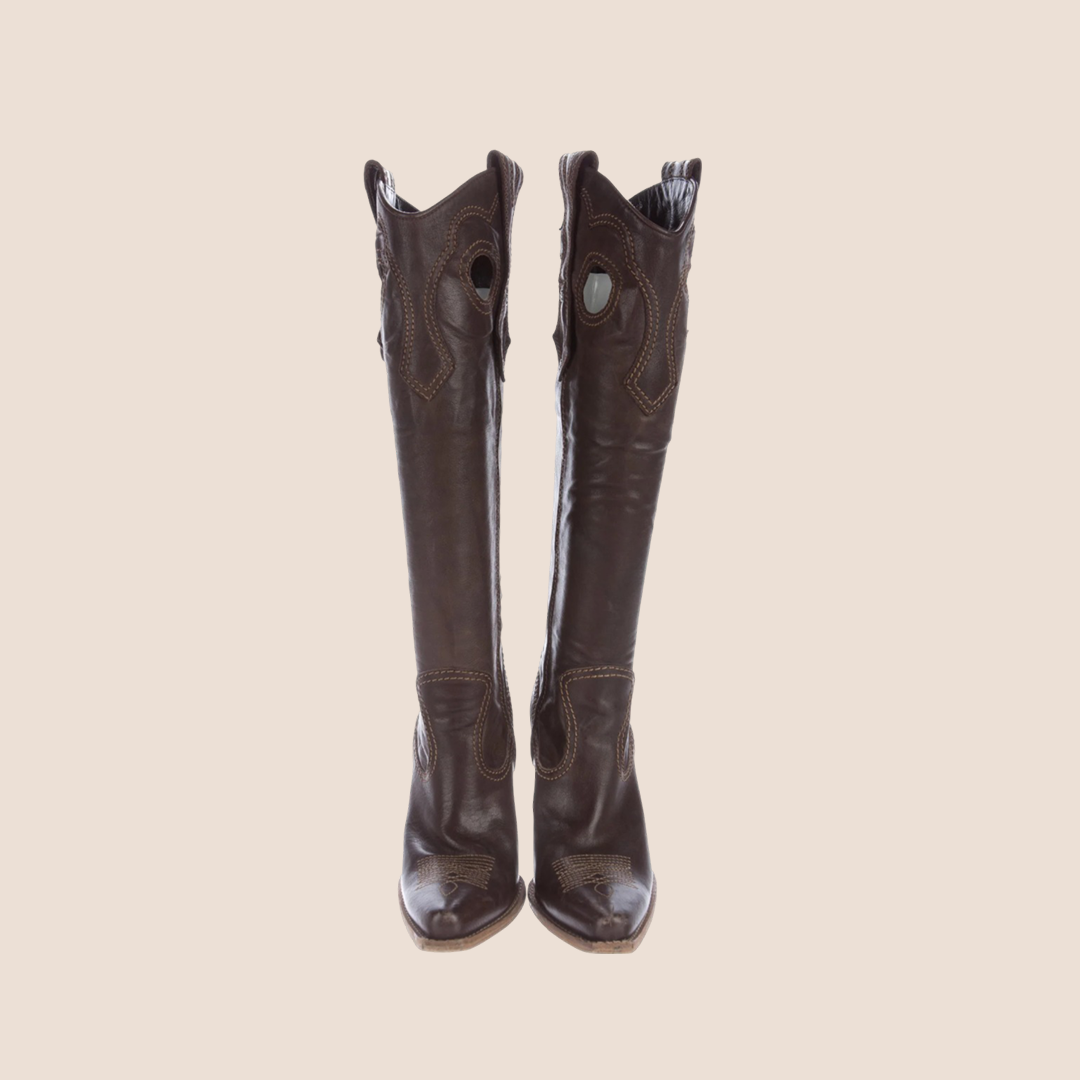 CHRISTIAN DIOR BROWN LEATHER WESTERN COWBOY BOOTS