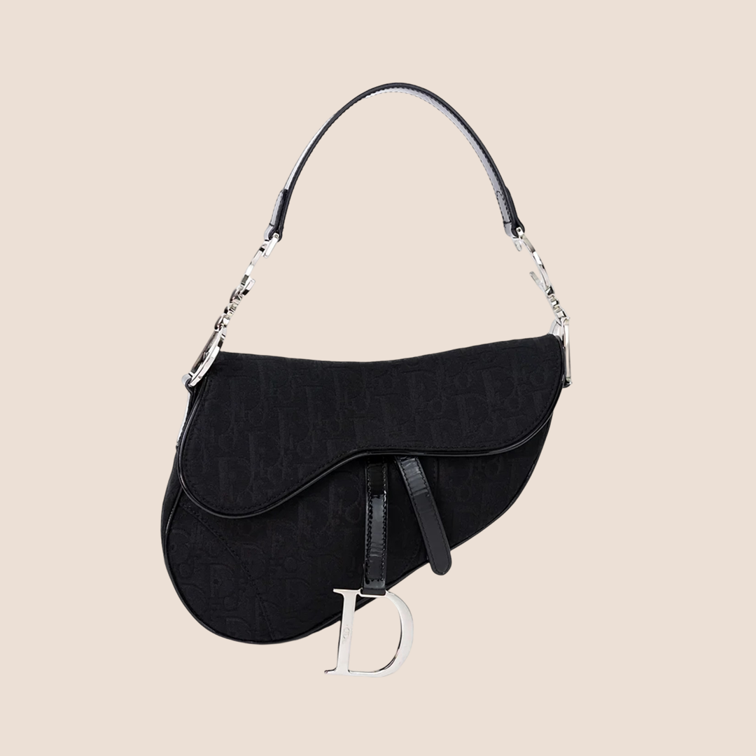 CHRISTIAN DIOR BLACK TROTTER CANVAS SADDLE BAG