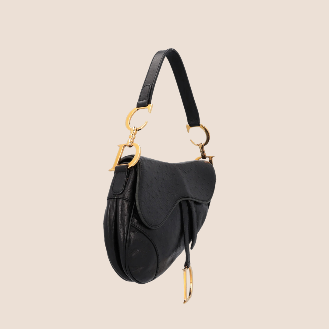 CHRISTIAN DIOR 2000 BLACK OSTRICH SADDLE BAG