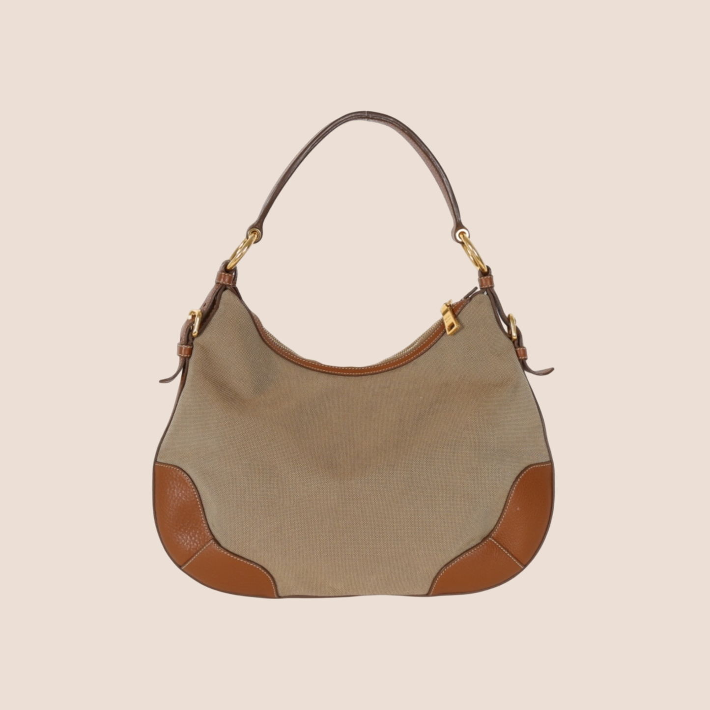 PRADA BEIGE & TAN JACQUARD LOGO LARGE HOBO BAG