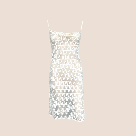 FENDI 1990s ZUCCA SHEER CREAM DRESS