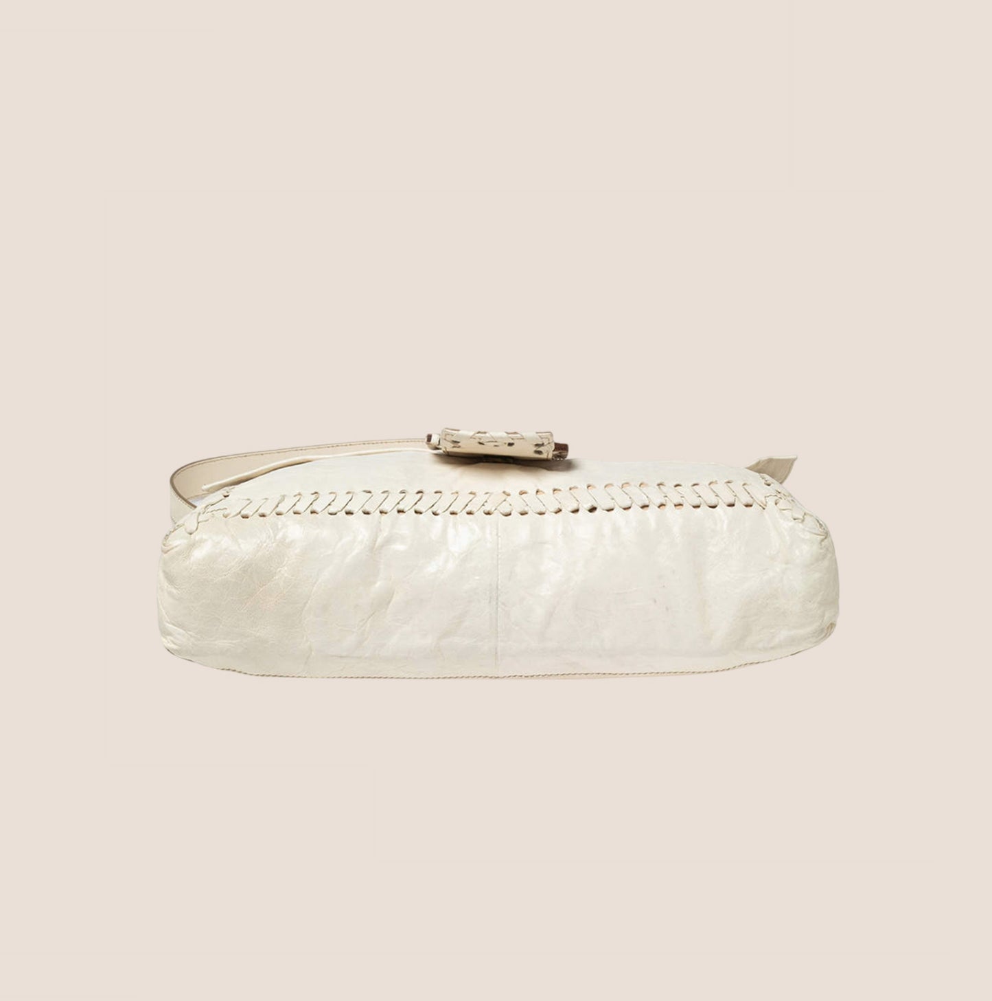 FENDI WHITE LEATHER WHIPSTITCH JUMBO BAGUETTE BAG