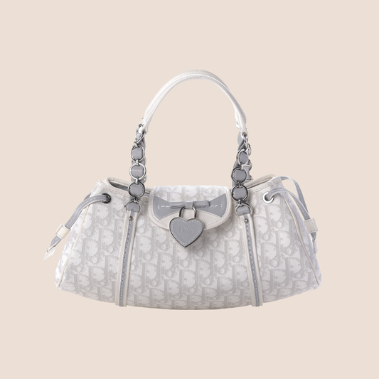 CHRISTIAN DIOR 2007 GREY & WHITE ROMANTIQUE TROTTER HANDBAG