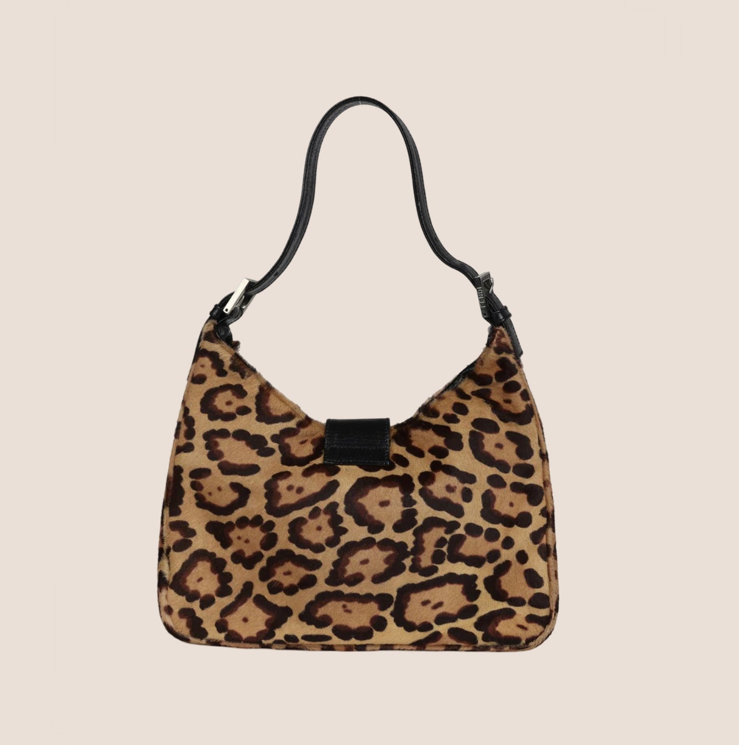 FENDI LEOPARD PRINT PONY HAIR SHOULDER BAG