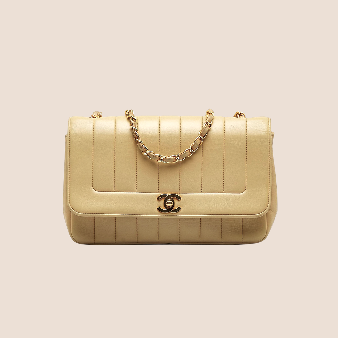 CHANEL CC BEIGE VERTICAL LAMBSKIN FLAP BAG