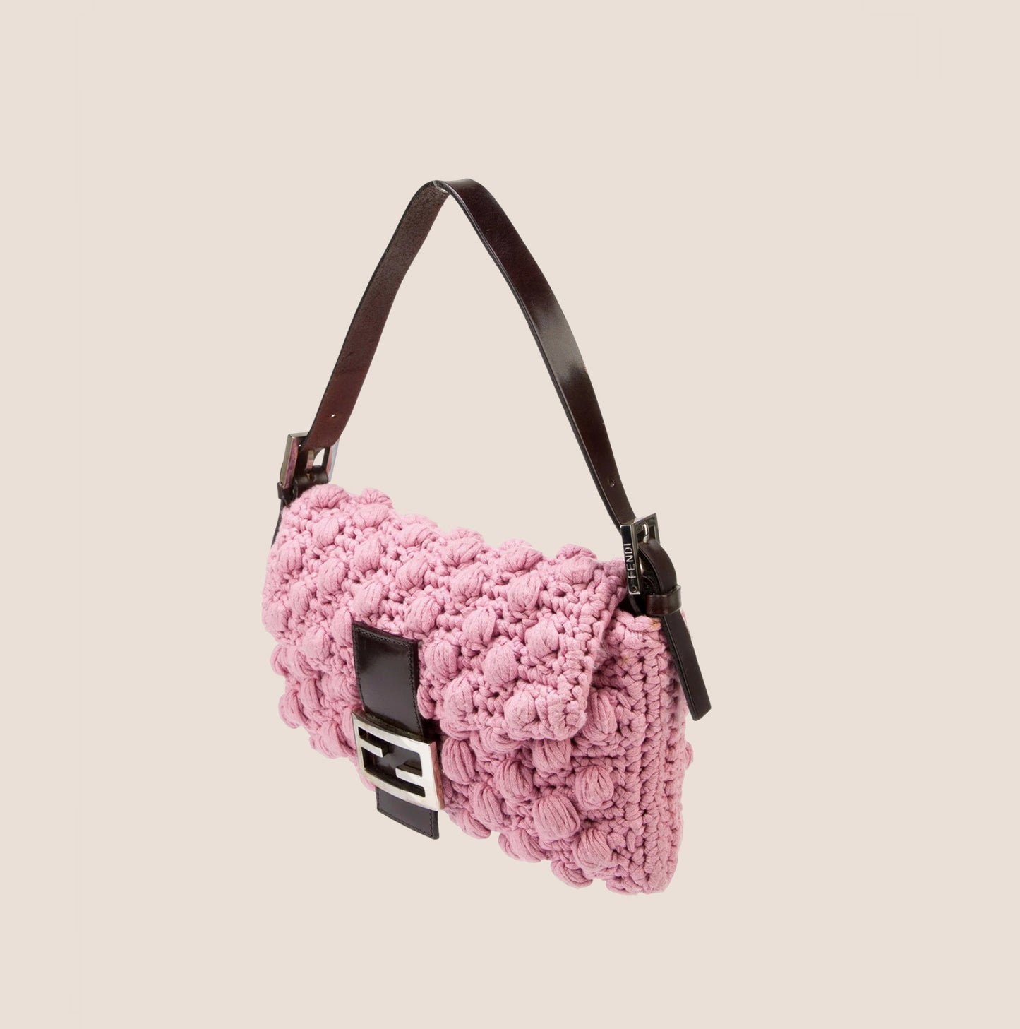 FENDI 2000 PINK CROCHET POPCORN BAGUETTE BAG