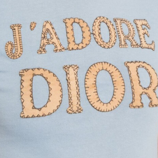 CHRISTIAN DIOR BLUE "J'ADORE DIOR" PATCH LOGO T-SHIRT