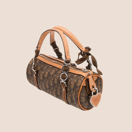 CHRISTIAN DIOR BROWN TROTTER ROMANTIQUE MINI BARREL BAG