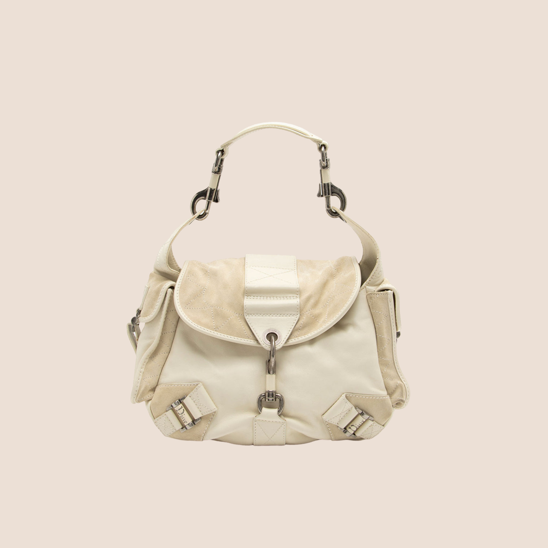 CHRISTIAN DIOR 2006 CREAM SUEDE REBELLE BAG