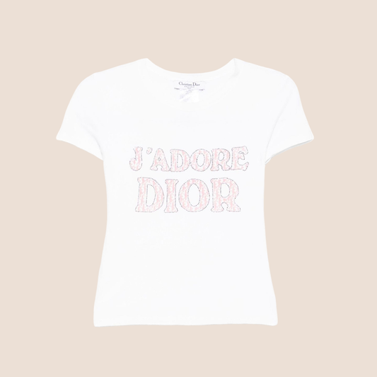 CHRISTIAN DIOR 2004 TROTTER RHINESTONE "J'ADORE DIOR" T-SHIRT