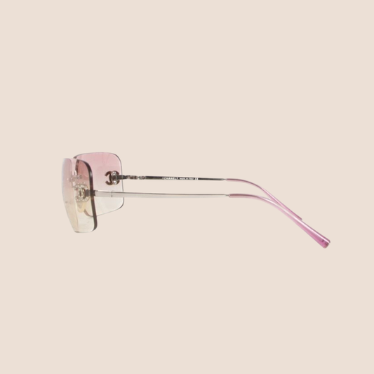 CHANEL 90s CC CRYSTAL PINK RIMLESS CLEAR SUNGLASSES