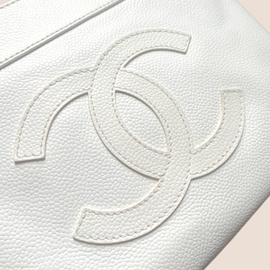 CHANEL CC LOGO TIMELESS WHITE TOTE BAG