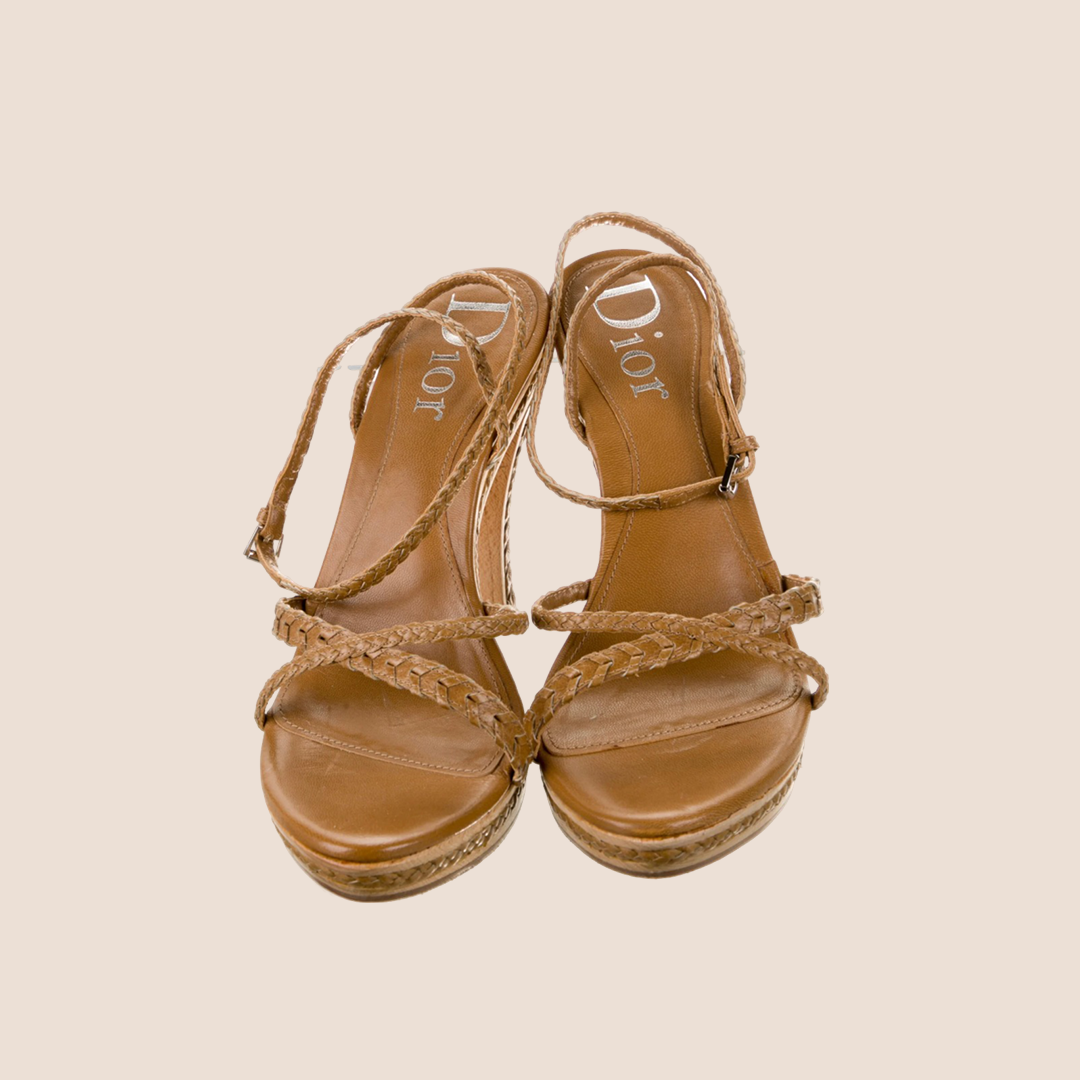 CHRISTIAN DIOR BROWN LEATHER BRAIDED SANDALS