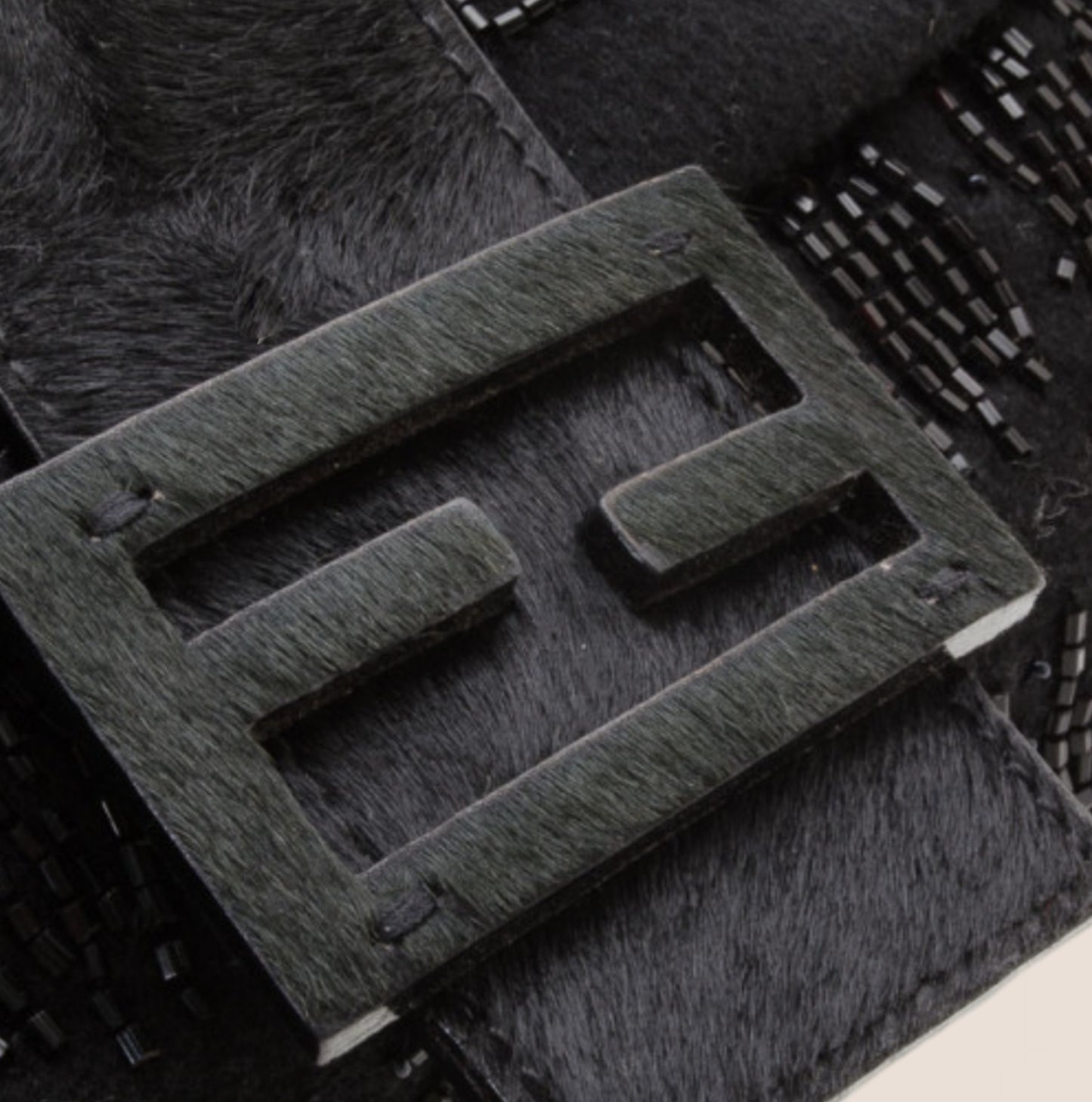 FENDI 2000 BLACK BEADED PONY HAIR BAGUETE BAG