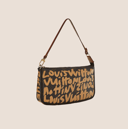 LOUIS VUITTON x STEPHEN SPROUSE BROWN MONOGRAM GRAFFITI POCHETTE ACCESSOIRES