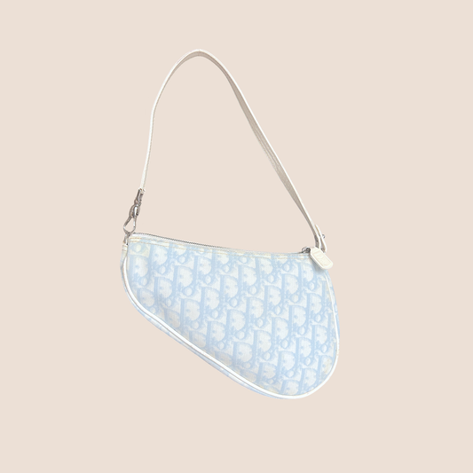 CHRISTIAN DIOR BABY BLUE OBLIQUE CANVAS SADDLE BAG