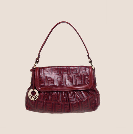 FENDI ZUCCA EMBOSSED BORDEAUX LEATHER CHEF BAG