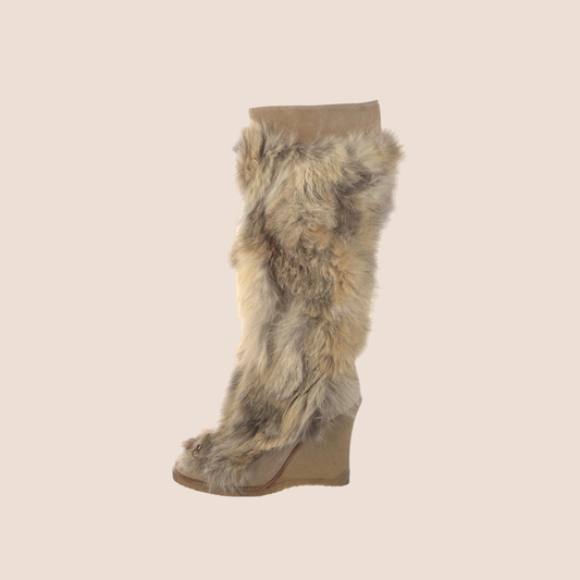 CHRISTIAN DIOR BEIGE FUR & SUEDE KNEE LENGH BOOTS