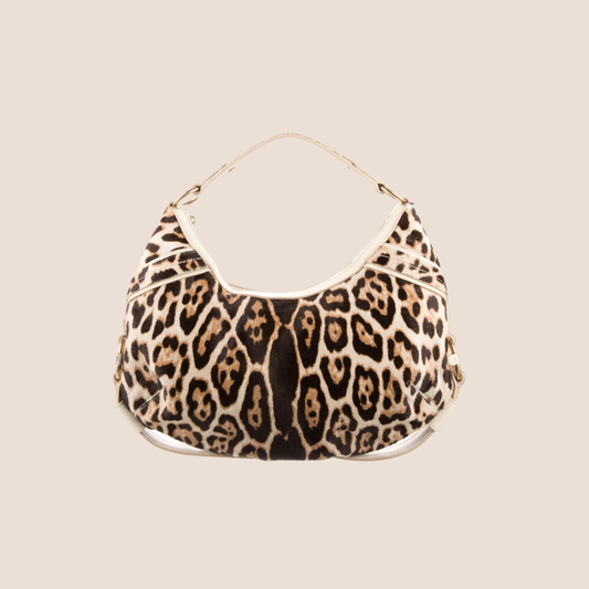 YVES SAINT LAURENT PONYHAIR LEOPARD PRINT SHOULDER BAG