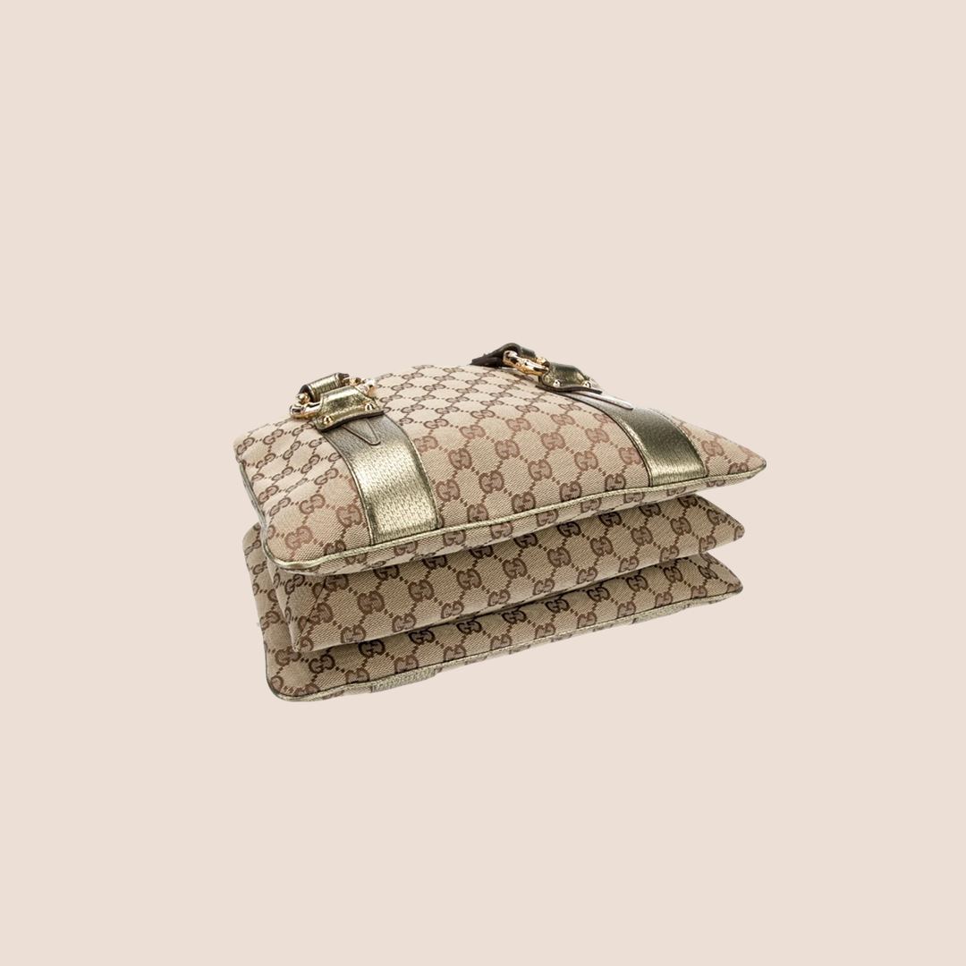 GUCCI 2004 GG CANVAS WEB BAMBOO RING HANDLE BAG