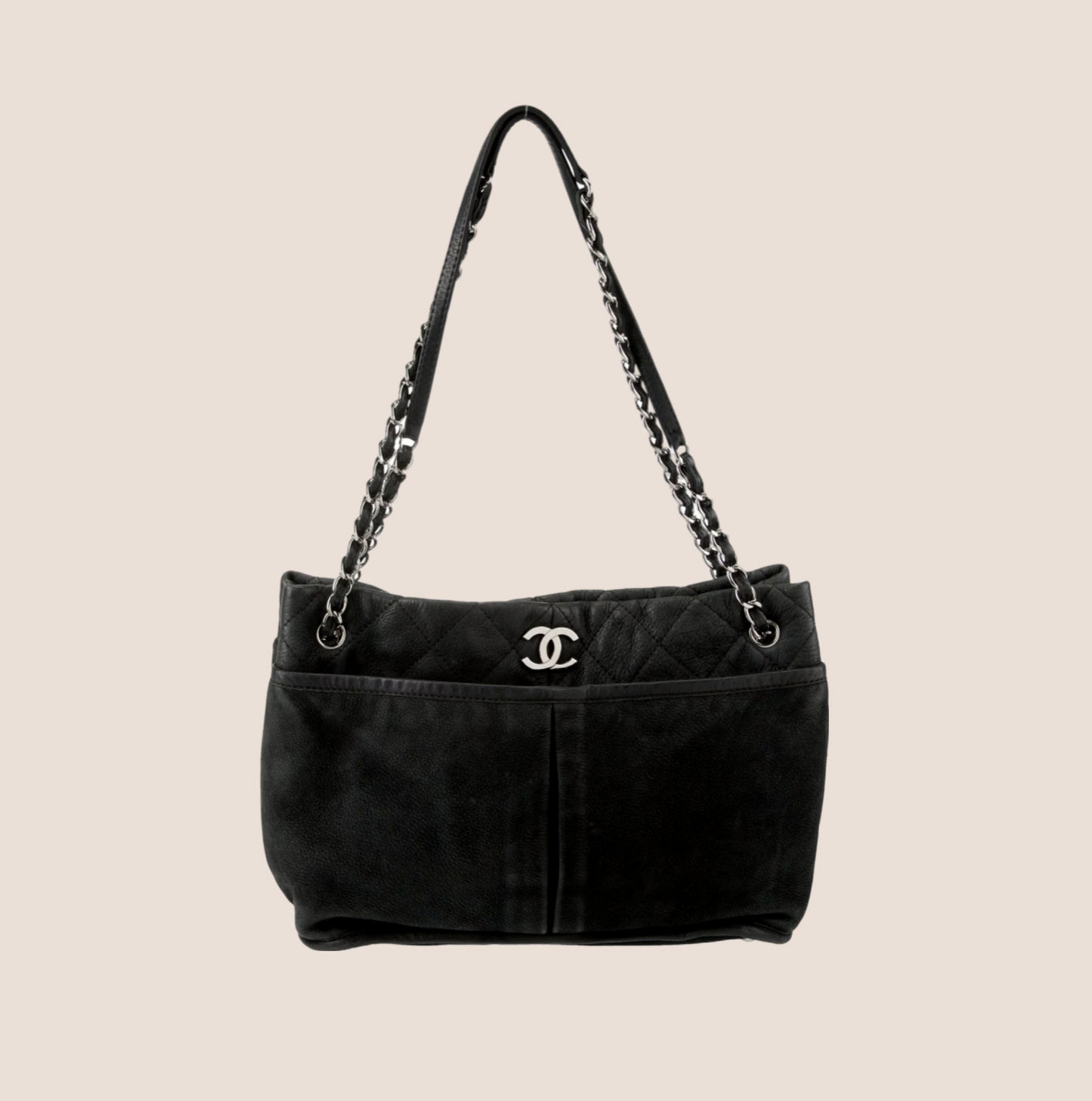 CHANEL 2012 BLACK LEATHER NATURAL TOTE