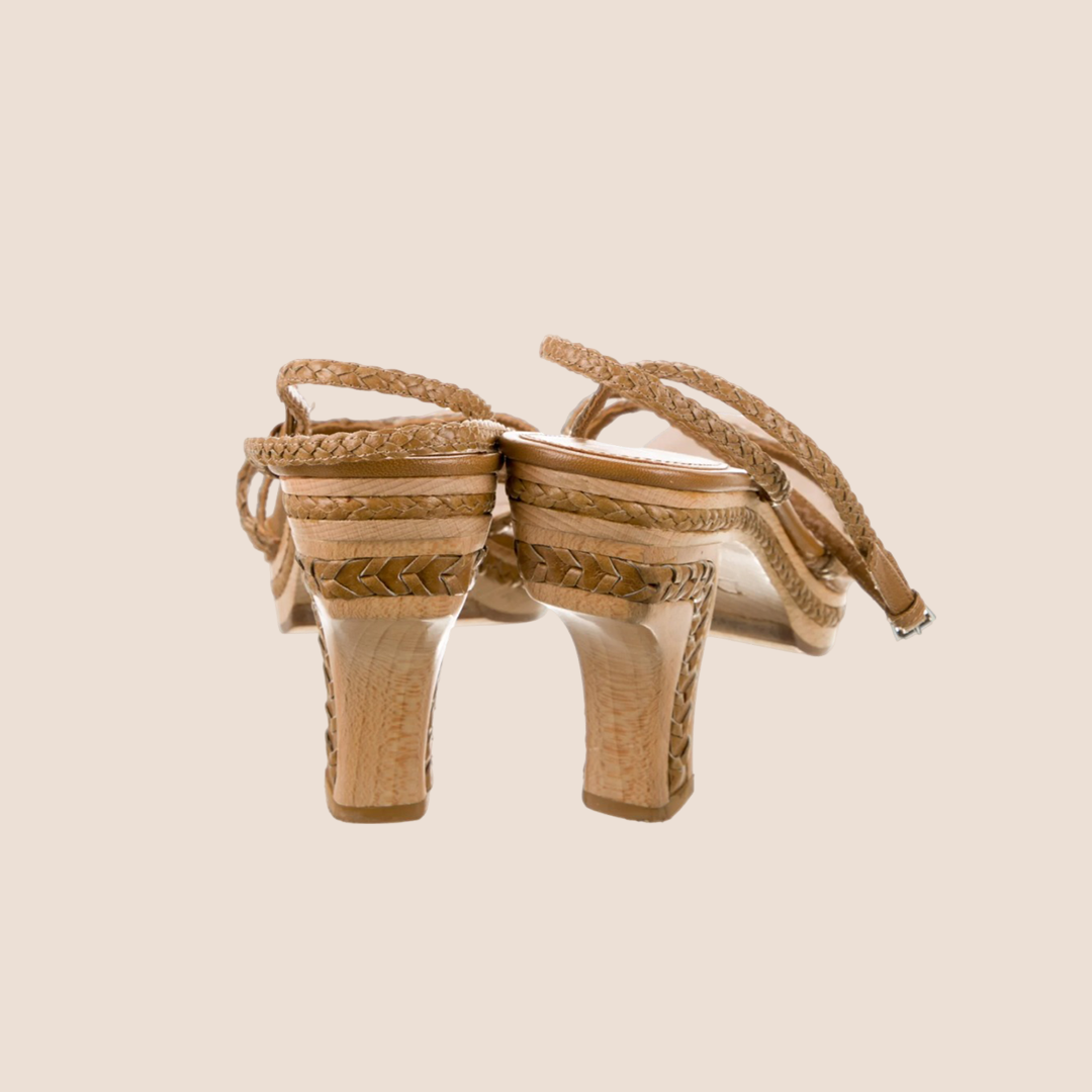 CHRISTIAN DIOR BROWN LEATHER BRAIDED SANDALS