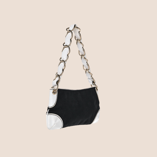 CHANEL 2003 OLSEN CC CANVAS SHOULDER CHAIN BAG