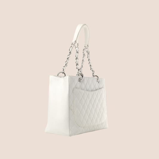 CHANEL WHITE CAVIAR LEATHER SHOPPING TOTE