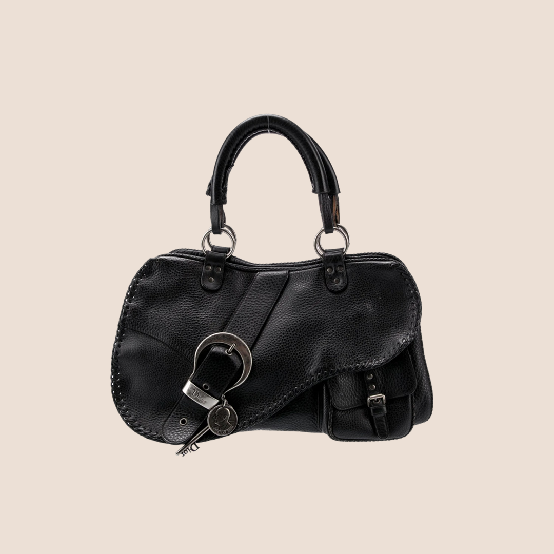 CHRISTIAN DIOR 2006 BLACK PEBBLED CALFSKIN GAUCHO TOP HANDLE BAG