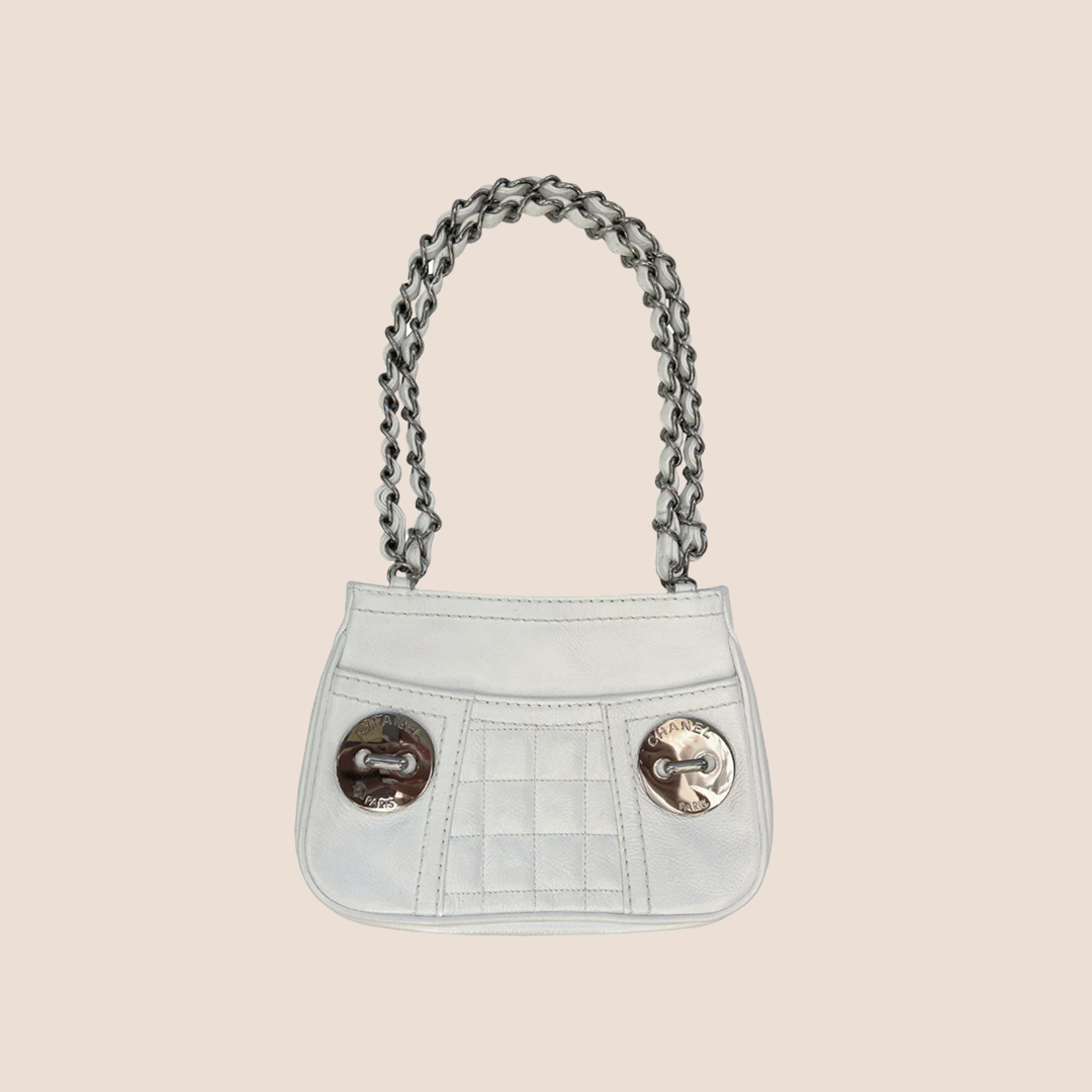 CHANEL WHITE QUILTED CAVIAR LEATHER BUTTON SHOULDER BAG