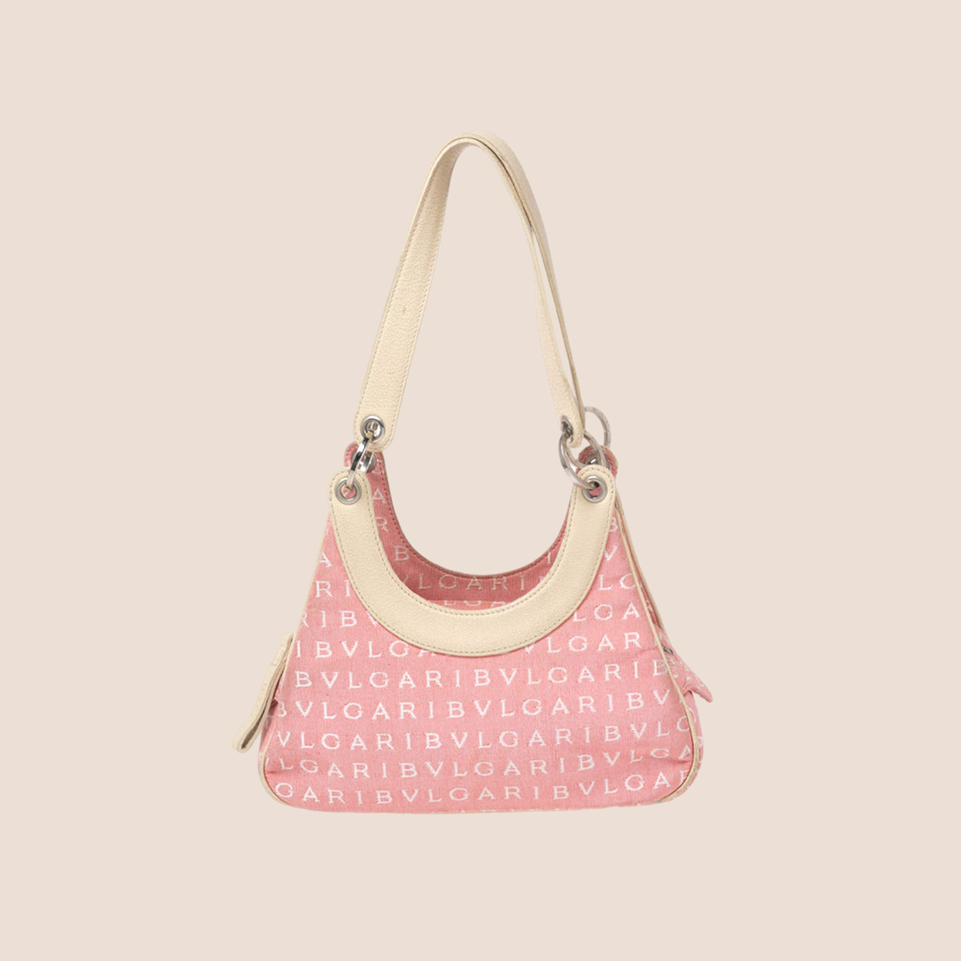 BVLGARI PINK & CREAM LOGO MANIA BAGUETTE BAG