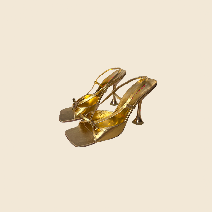 MIU MIU GOLD SQUARE TOE HEELS