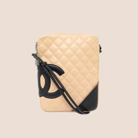 CHANEL 2003 BEIGE & BLACK CAMBON CROSSBODY BAG