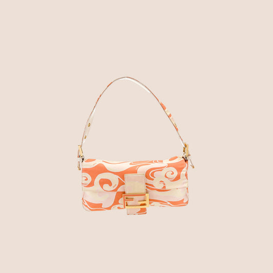 FENDI 2000s PSYCHEDELIC SWIRL ORANGE SILK BAGUETTE BAG