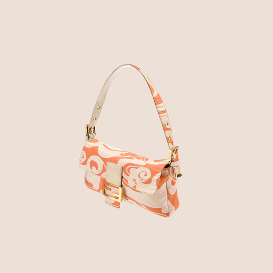 FENDI 2000s PSYCHEDELIC SWIRL ORANGE SILK BAGUETTE BAG