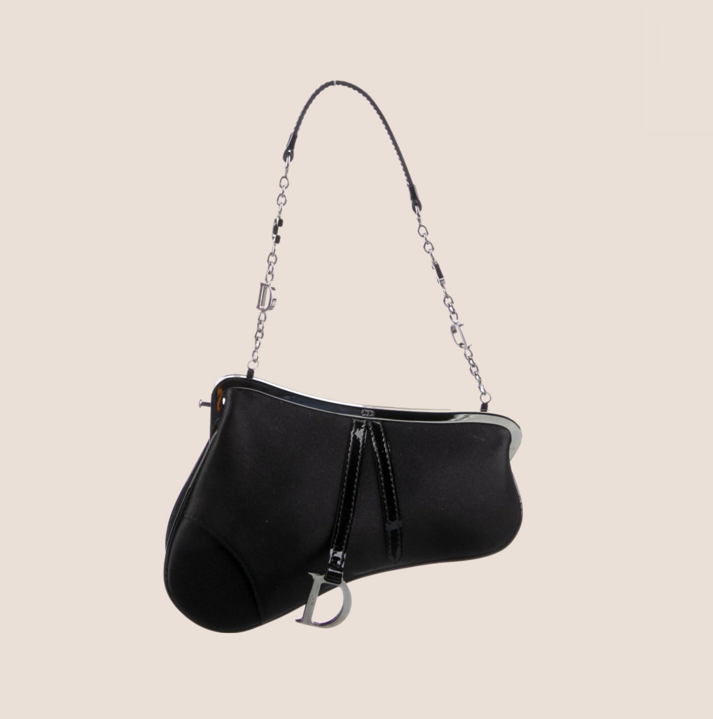 CHRISTIAN DIOR BLACK SATIN MICRO SADDLE BAG